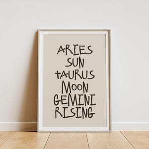 Stampa personalizzata Big Three Astrologia / Sole Luna Nascente Segno Zodiacale Tipografia Tema Natale Oroscopo Poster Personalizzato Regalo Astrologia