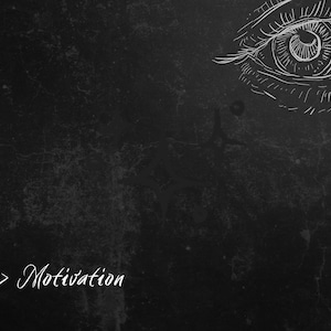 Puede incluir: Una ilustración en blanco y negro de un cerebro con el texto "Disciplina > Motivación" debajo. Un contorno blanco de un ojo con pestañas y un corazón rosa se dibujan en la esquina superior derecha de la imagen.