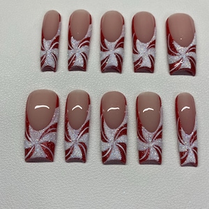 PEPPERMINT Press on nail | Red| White| Glitter| Christmas Set | Reusable Luxury Nails