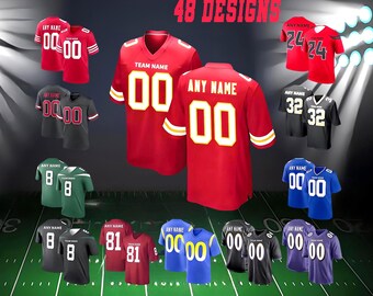 Custom Football Jersey, Personalized Embroidered Name Number LOGO Team uniform Birthday wedding Gifts for Men Women Kids toddler chiefs fans