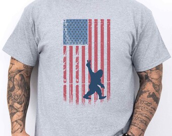 Bigfoot American Flag T-shirt Gift Men Husband Boyfriend Brother Son, Patriotic Bigfoot Tee Present Birthday Fathers Day, Patriotic Shirt