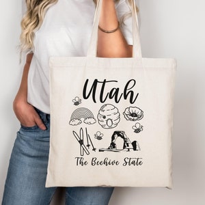 Utah Doodle Line Art Canvas Shopping Wiederverwendbare Tasche Mama Mädchen Schwester Tochter Oma, Geburtstag Muttertagsgeschenk, Bauernmarkt Arbeitstasche