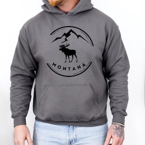 Black Montana Moose Hoodie, Unisex Sweatshirt, Mens Sweatshirt, Gift for Men, Hooded Sweatshirt for Men, Mens Shirt, Outdoors, Montana Gift