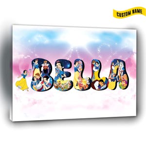 Kids Wall Art | Personalized Name Princess Canvas Prints, Custom Name Girl Wall Decor, Gift For Baby Girl, Custom Girl Birthday Gift