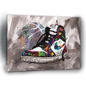 Sneakerhead Canvas Wall Art - Cool Urban Graffiti Home Decor Gift, Street Art Shoes Canvas, Man Cave Sneaker Wall Art