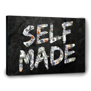 Self Made Money Canvas Wall Art,  Office Wall Decor For High Achievers, Entrepreneur Art, Success Vibes, Pop Art, Motivational Artwork