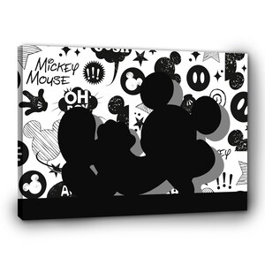 Disney Art | Disney Room Aesthetic, Oh Mickey Mouse Black and White Canvas Print, Trendy Home Wall Decor, Kids Wall Art, Game Room Decor
