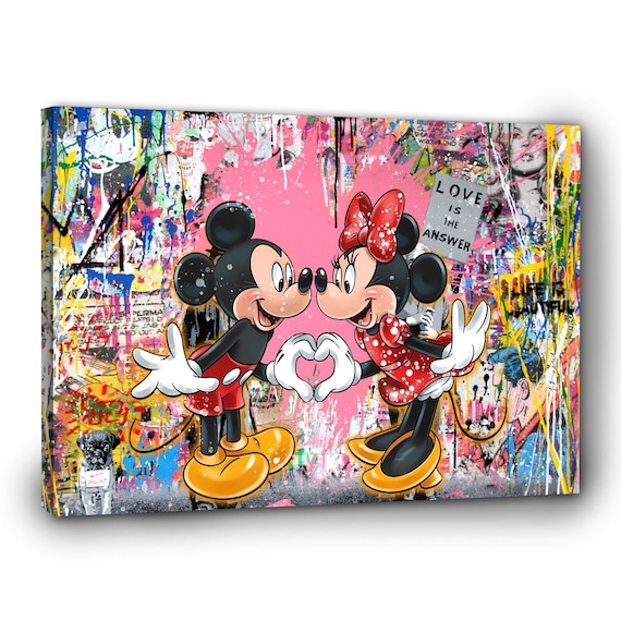 ディズニー絵画　70 Years Of Love ミッキーマウス ミニー Mickey and Minnie Graffiti Canvas Wall Art | Disney Art, Modern