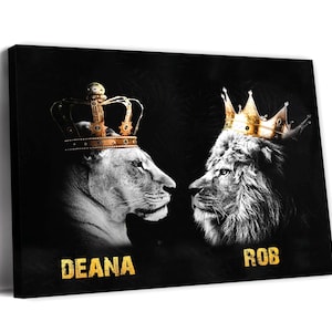 Couple Canvas Wall Art | Lion and Lioness - King and Queen Couple Canvas, Housewarming Gift, Wedding Gift, Custom Romantic Gift