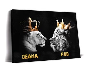 Couple Canvas Wall Art | Lion and Lioness - King and Queen Couple Canvas, Housewarming Gift, Wedding Gift, Custom Romantic Gift