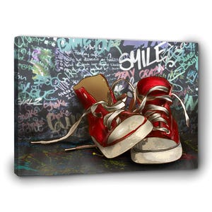 Street Art Shoes Canvas, Sneakerhead Canvas Wall Art, Cool Urban Graffiti Home Decor, Man Cave, Gameroom Decor, Modern Urban Aesthetic
