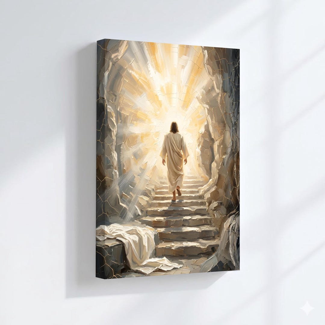 Jesus Resurrection Canvas Wall Art - He is Risen Easter Decor - Modern ...
