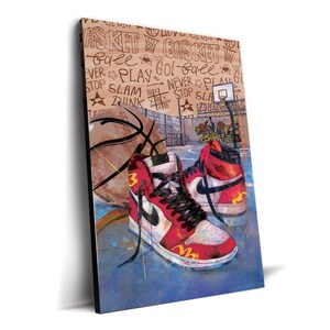 Shoes Graffiti Canvas Wall Art - Urban Sneaker-head Decor for Home & Office, Man Cave Sneaker Wall Art, Hip-hop Graffiti Canvas Prints
