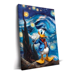 Donald Duck Starry Night Canvas Print | Disney Wall Art, Disney Lover Gift, Fantasy Night Sky Art, Disney Aesthetic, Van Gogh Inspired Art