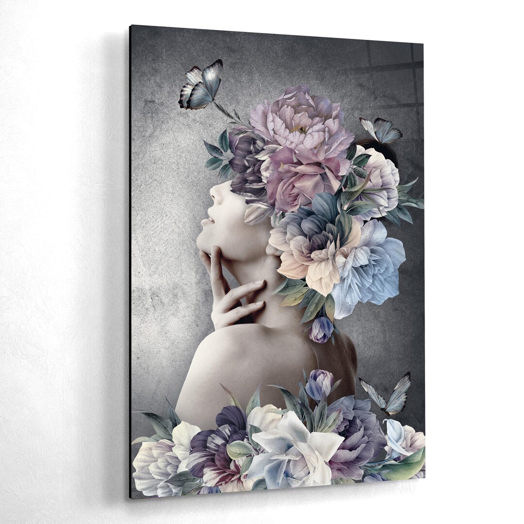Lady and Flowers Canvas Wall Art | Feminine Portrait Floral Crown ...