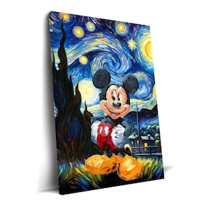 Mickey Mouse Starry Night Canvas Print | Disney Wall Art, Disney Lover Gift, Fantasy Night Sky Art, Disney Aesthetic, Van Gogh Inspired Art