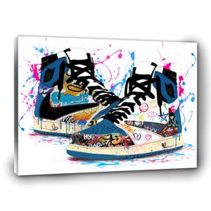 Hypebeast Sneaker Wall Art | Graffiti Sneaker Canvas for Urban Spaces, Gaming Room Sneaker Wall Decor, Street Art Decor for Sneakerheads