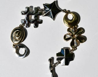 Vintage Robert Lee Morris Sterling Silver Icon Motif Bracelet