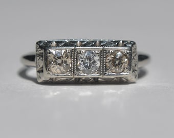 Antique Art Deco 14K Gold Old European Cut Diamond Trinity Ring