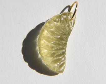 14K Gold Lemon Quartz Fruit Citrus Slice Charm Pendant