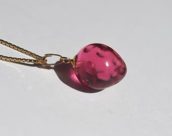 14K Gold Pink Tourmaline Strawberry Charm Pendant