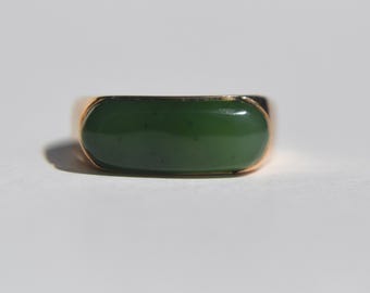 Vintage 14K Gold Jade Jadeite Saddle Band Ring