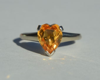Vintage 14K White Gold Heart Cut Citrine Ring