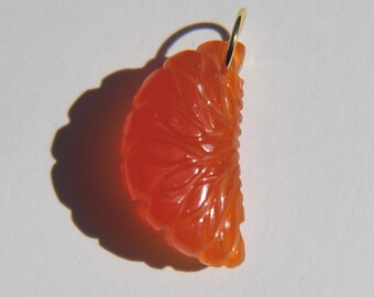 14K Gold Orange Carnelian Fruit Citrus Slice Charm Pendant