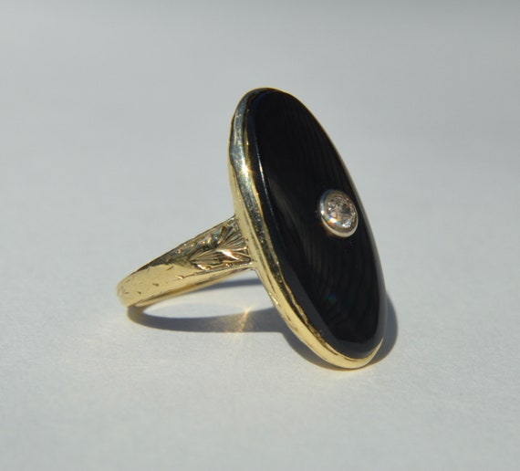 Antique Victorian Era 14K Gold Onyx Diamond Oval … - image 3