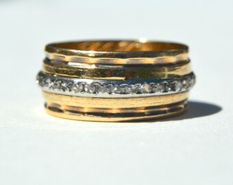 Vintage 14K Gold Wide Diamond Etched Eternity Cigar Band Ring