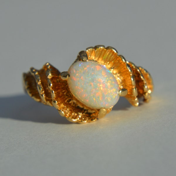 Vintage Midcentury Ära 14K Gold Opal Muschel Spirale Abstrakter Ring