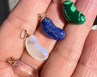 14K Gemstone Lucky Bean Charms Pendants