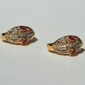 Vintage 14K Gold Ruby Diamond Snake Earrings image 1