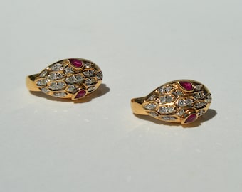 Vintage 14K Gold Ruby Diamond Snake Earrings