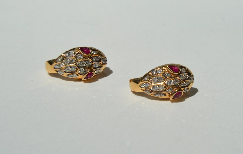 Vintage 14K Gold Ruby Diamond Snake Earrings image 1