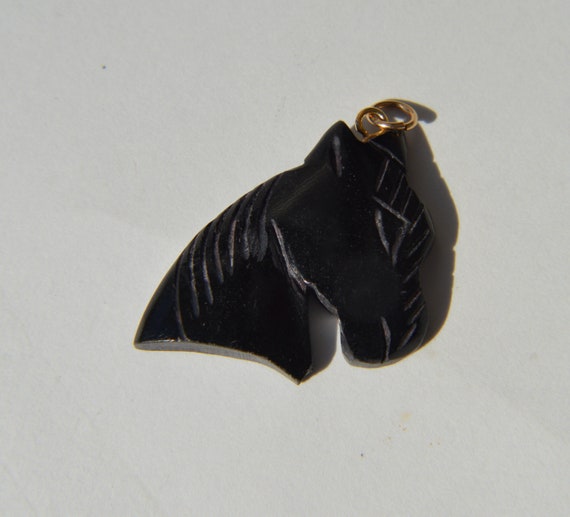 Vintage 14K Gold Black Jade Horse Charm Talisman - image 1