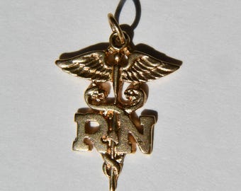 Vintage 14K RN Registered Nurse Caduceus Charm