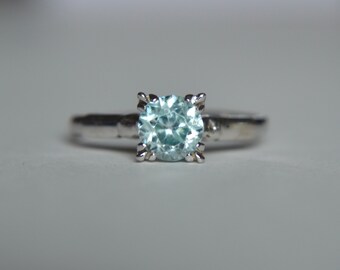 Antique Art Deco Era 14K White Gold Blue Zircon Solitaire Ring