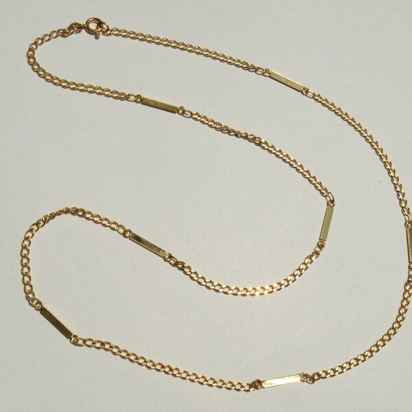 Vintage 18K Gold 26" Cuban Link & Bar Chain Necklace