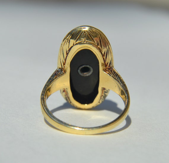 Antique Victorian Era 14K Gold Onyx Diamond Oval … - image 4