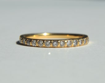 Vintage Celine Paris 18K Gold Diamond Half Eternity Band Ring