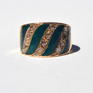 Antique Edwardian Era 14K Gold Rose Cut Diamond Enamel Cigar Band Ring