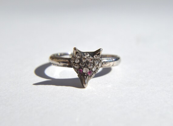 Antique Art Deco 1920s Diamond Ruby Fox 18 Karat W