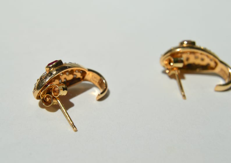 Vintage 14K Gold Ruby Diamond Snake Earrings image 3