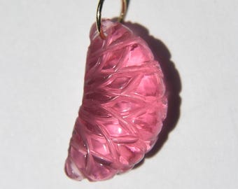 14K Gold Pink Tourmaline Grapefruit Citrus Slice Charm Pendant