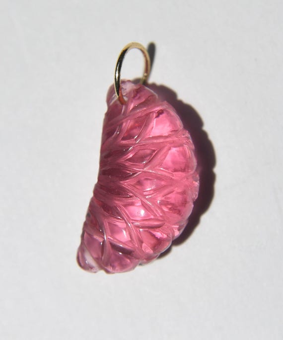 14K Gold Pink Tourmaline Grapefruit Citrus Slice Charm Pendant