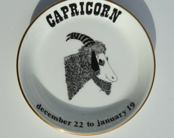 Vintage Midcentury Era Capricorn Zodiac Porcelain Jewelry Catchall Dish