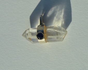 Vintage Sterling Silver Quartz Crystal Point Tourmaline Charm Talisman