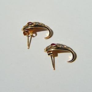 Vintage 14K Gold Ruby Diamond Snake Earrings image 2