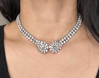 Vintage Midcentury Sterling Silver Paste Riviere Necklace